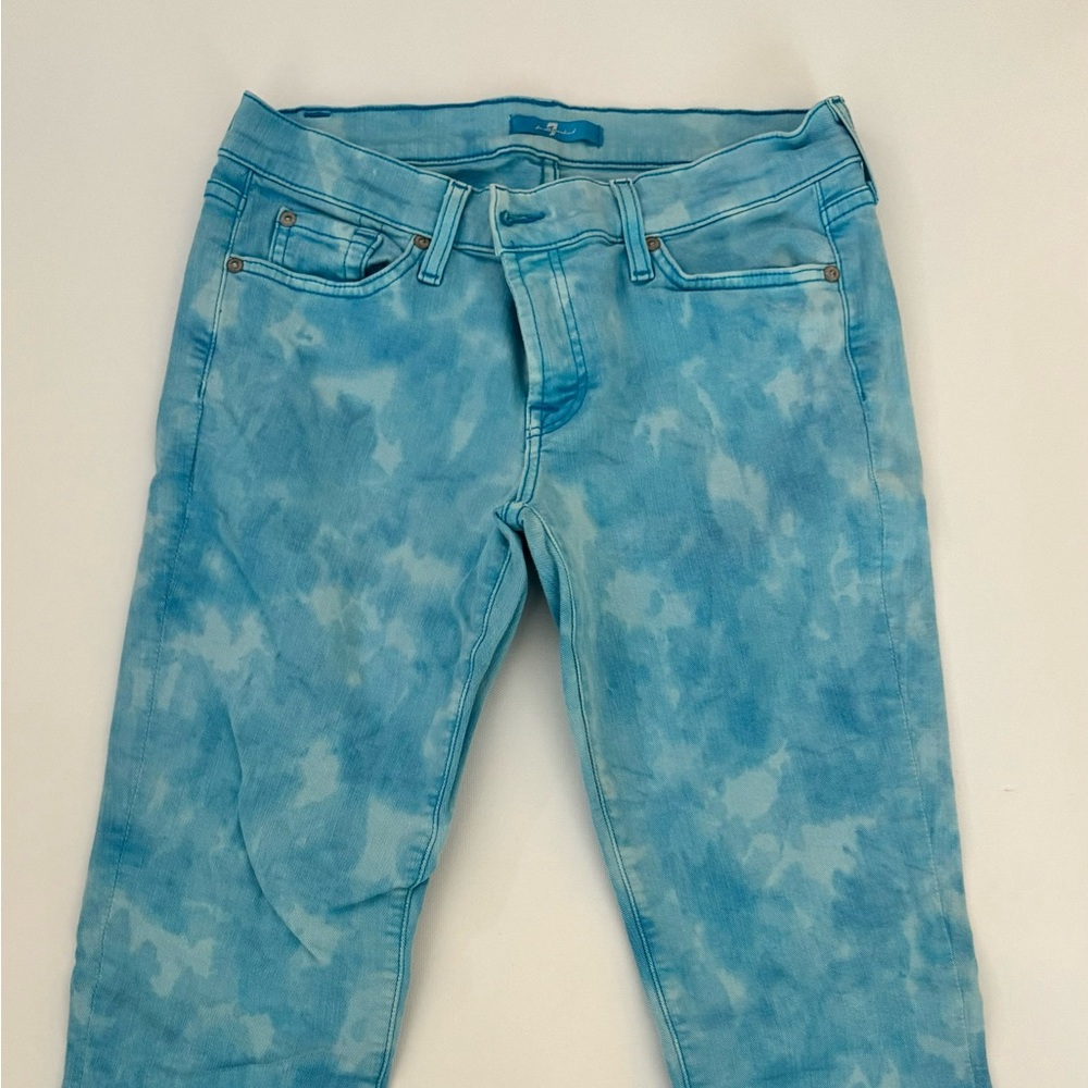 7 For All Mankind Women’s Light Blue Patterned Skinny Jeans